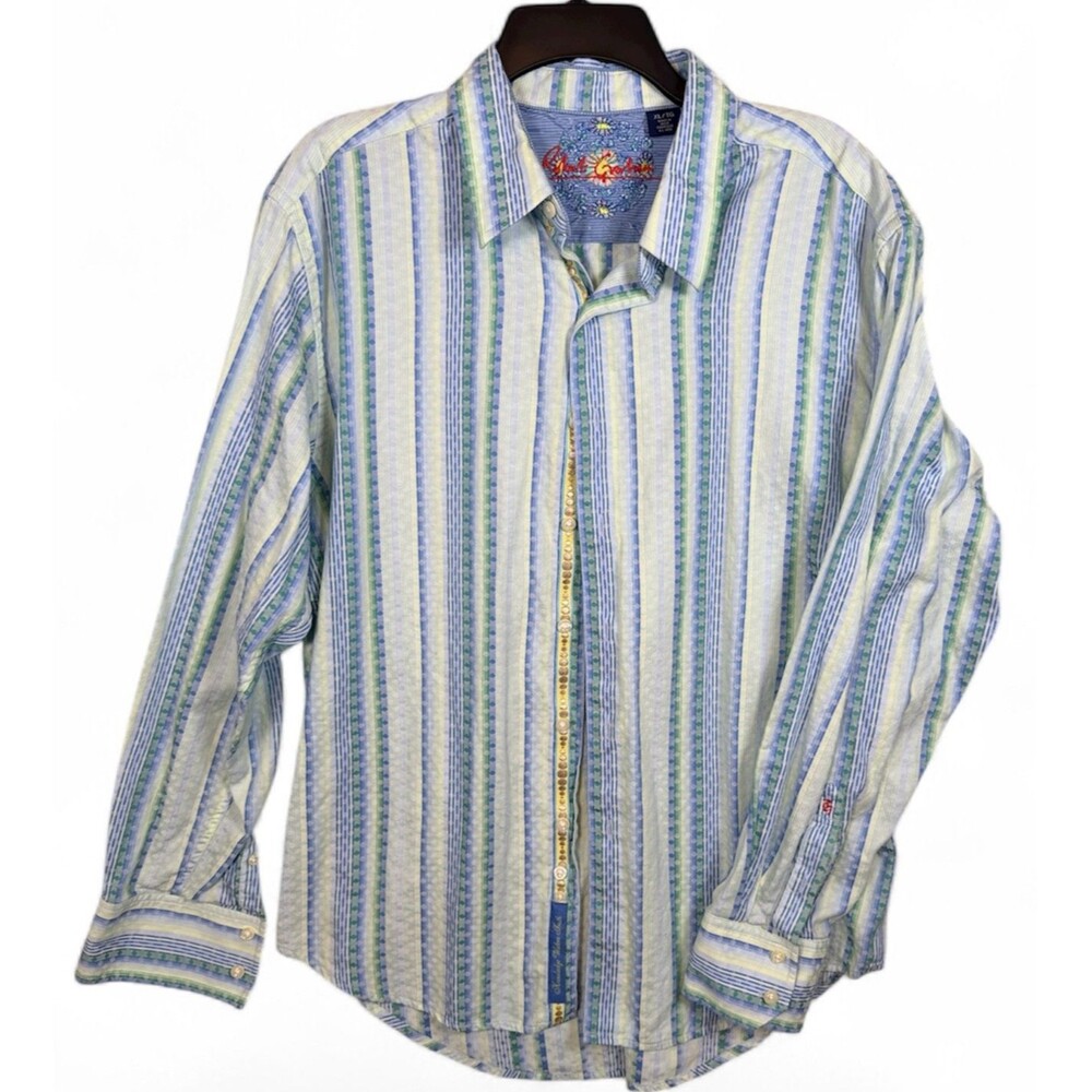 Robert Graham Flip Cuff Button Down Shirt Men’s XL Paisley Stripe Long Sleeve